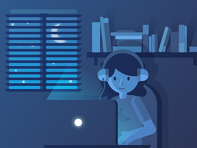 Working late banana blue computer dark designer illustration light mac night vector work