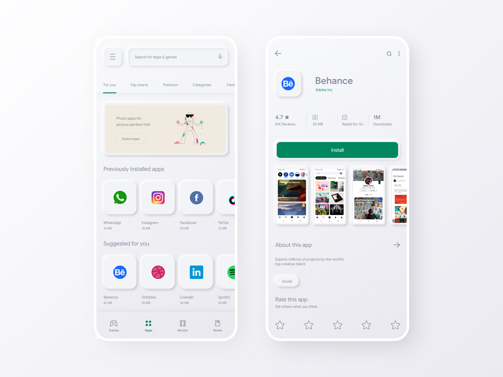 Neumorphism design concept in playtore UI by Dan K Joseph on Dribbble