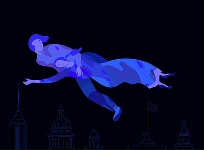 nad Piterom 2020 adobe illustrator blue city fly illustration love night trip vector wavy