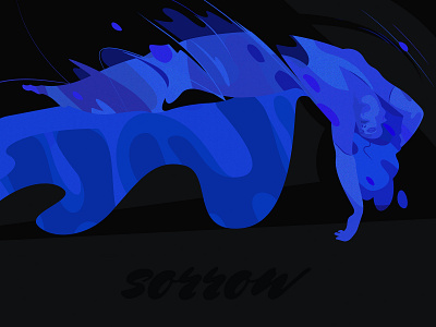 Sorrow.Vector illustration adobe illustrator blue depression flat fluid fluids fly girl night sorrow ultramarine vector wavy