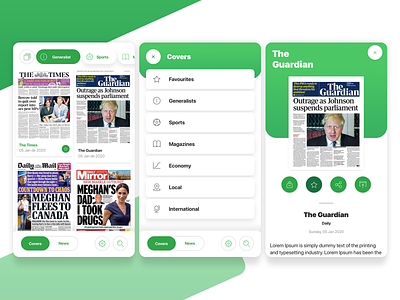 Newspapers platform screens (WIP) app covers daily feed flat magazine mobile mobile app mobile ui news newspapers ui ui ux
