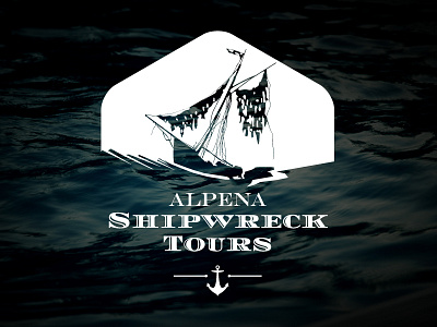 Alpena Shipwrecks Logo alpena boat brand dark design elegant seagulls logo michigan shipwreck tour water