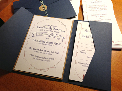 Wedding Invites blue design married pocket print string wedding wood