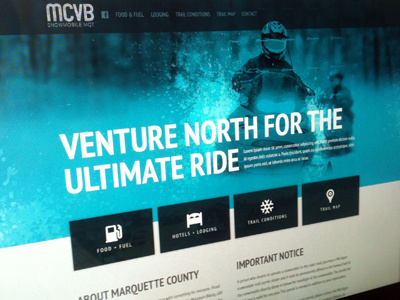 MCVB Snowmobile Website design elegant seagulls icons snow snowmobile texture typography web website