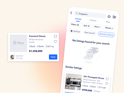 Empty state search results app design card card design ecommerce empty empty page empty state figma ios listings property property listing property portal property ui search results