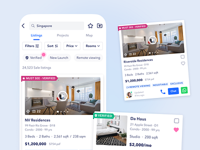 Real estate search results app design card design cards contact ecommerce enquire figma ios app listing card property app property listing property search real estate real estate app search search page search results search results page ui ui design