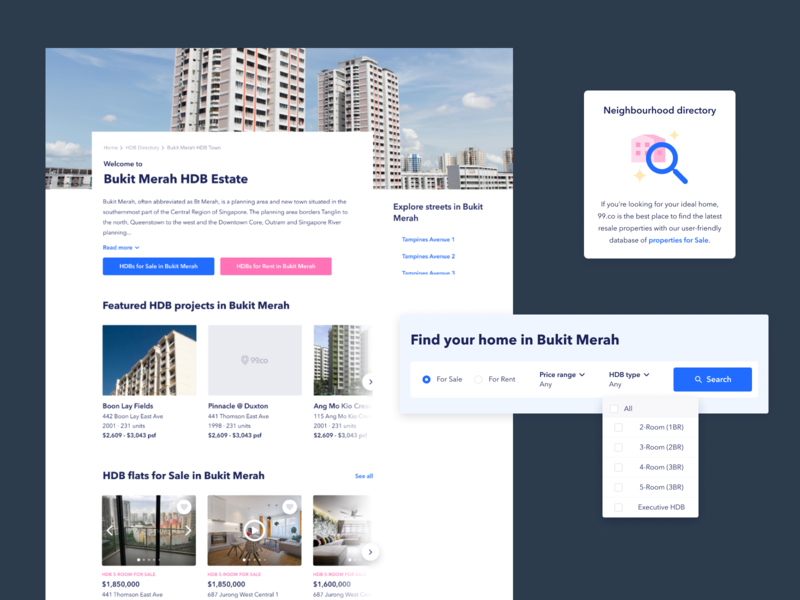 Real Estate neighborhood search apartments directory figma housing property property portal real estate search search results seo ui ux web design website