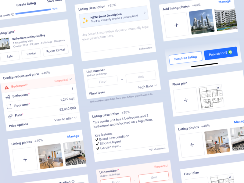 UI components for property listing app app design button design components design library design system figma form form field input photo upload property listing real estate real estate app text field ui design ui library ui ux