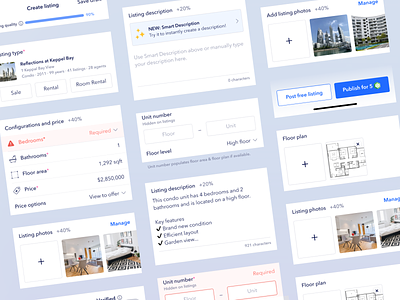 UI components for property listing app app design button design components design library design system figma form form field input photo upload property listing real estate real estate app text field ui design ui library ui ux