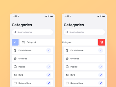 Swipe actions - edit and delete app design budget budgeting app delete deleting edit editing figma interaction interaction design long press mobile mobile design selected swipe swiping table row ui design ui ux ux