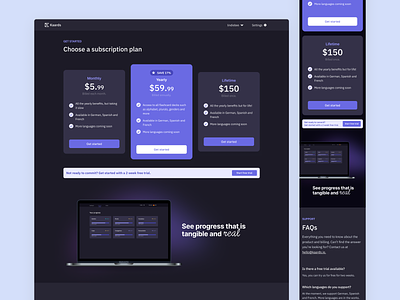 Responsive subscription pricing page