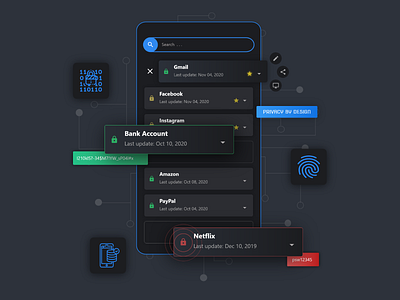 Keypify app - UI illustration adobe xd android app dark theme design illustration mobile mobile app mobile design password manager ui