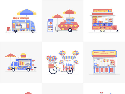 Food and Market stall Illustrations design icon illustration vector