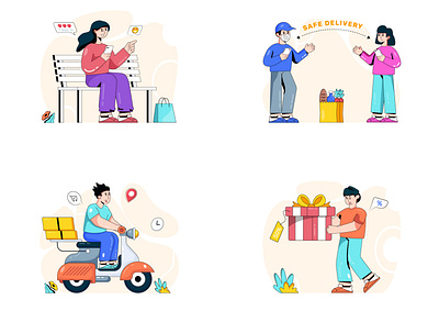 Shopping illustrations add to cart fast delivery safe delivery