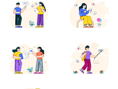 Social Media illustrations character digital illustrations illustration selfie social media chat vector