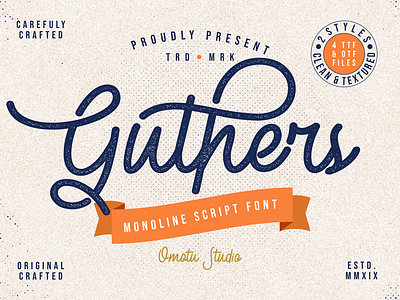 Guthers - Monoline Script Font (FREE FONT) advertisements branding caligraphy fonts handlettering lettering logos product design product packaging retro font script fonts social media posts typography vintage font watermark