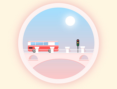 Travel by bus bridge bus circle flat illustration flatdesign illustration minimal travel vector vectors view