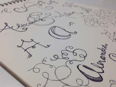 Letter A brainstorming sketches for wedding stationary