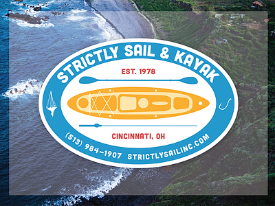 Strictly Sail & Kayak sticker design boat fishhook fishing graphic design kayak kayaking print design sail sailing sticker
