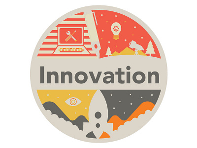 Innovation badge illustration innovation laptops rockets science space vector