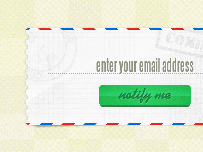 ThemeINN landing page fragment #2 3d button coming soon form green input mail paper retro texture typography vintage web design