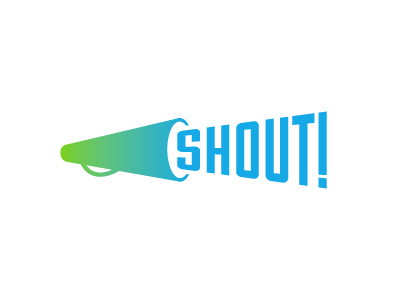 SHOUT! logo blue gradient green logo loud megaphone shout voice