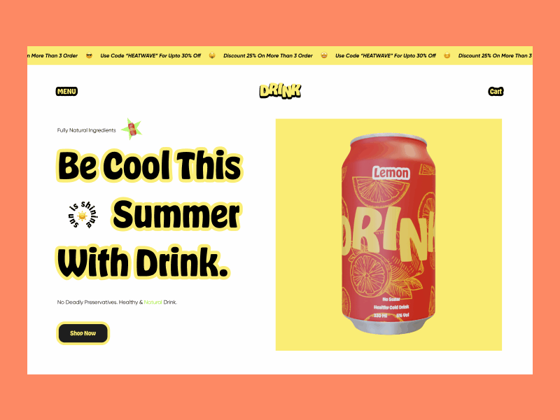 Drink - Cool drink for summer 3d animation app appdesign clean cold drink colorful design drink ecommerce hero landing minimal store summer ui uiux ux web website