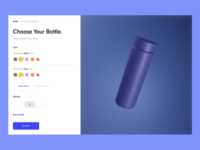 Choose your Bottle color 3d app clean design form input minimal shop three.js ui uiux ux web app web design website website design
