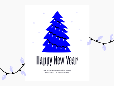 New Year card, Christmas card amazing blue blue and white card christmas christmas tree creative design happy happy new year illustration lights new year