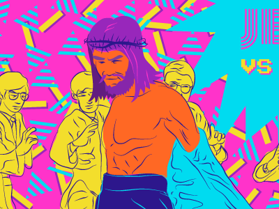 Jesus vs Science 80s art bright palette facebook page illustration jesus science