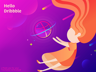 Hello Dribbble art ball basketball character first shot girl hello dribbble illustration