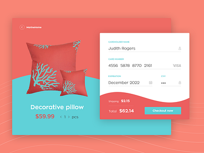Credit Card Checkout Daily UI #002 bold colors checkout color of the year 2019 credit card form dailyui dailyui 002 home interface living coral marine pantone pillow ux ui web