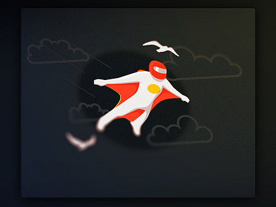 Flying man base jump birds clouds icon illustration vector