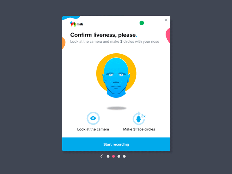 Head rotation animation for MATI app instruction liveness hint vector animation pop-up verification app 2d art illustration