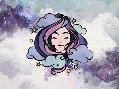 Head In Clouds Logo beauty branding cloud colorful design dream girl head illustration logo night purple sky sleep stars vector woman