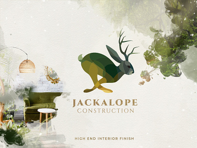 Jackalope Construction Logo branding design forest green icon illustration jackalope logo logo design low poly lowpoly mythical creature nature rabbit vector wood