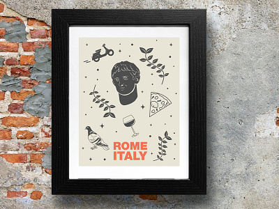 Rome Print design illustration italia italian pizza print roma rome vespa