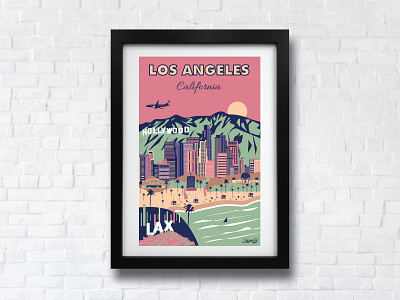 Vintage Los Angeles Poster art california city of angels city poster design illustration los angeles palm trees print usa