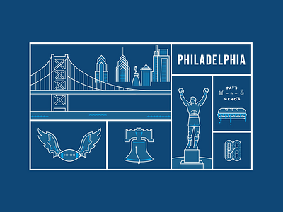 Where We Work - Philadelphia blue bridge city design football icon illustration vector