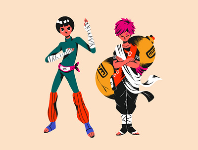 Gaara & Rock Lee anime character colors design drawing illustration naruto procreate