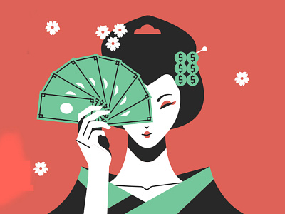 VUO Brand - Geisha character colors design drawing geisha illustration japan money vector