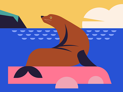 Sea Lions in San Francisco Trip colors design drawing illustration vector