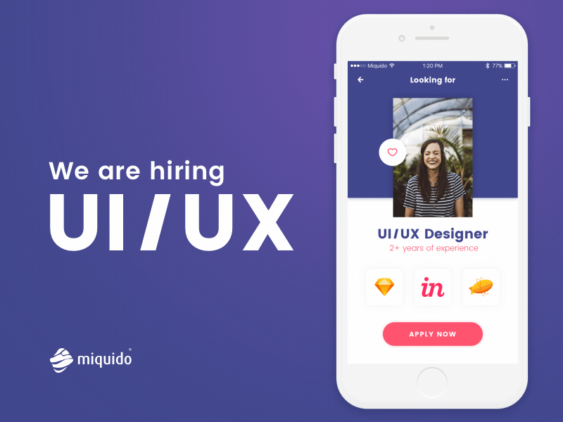 We are hiring! 📢 animation apps designer development gif hiring miquido mobile team ui ux wireframe