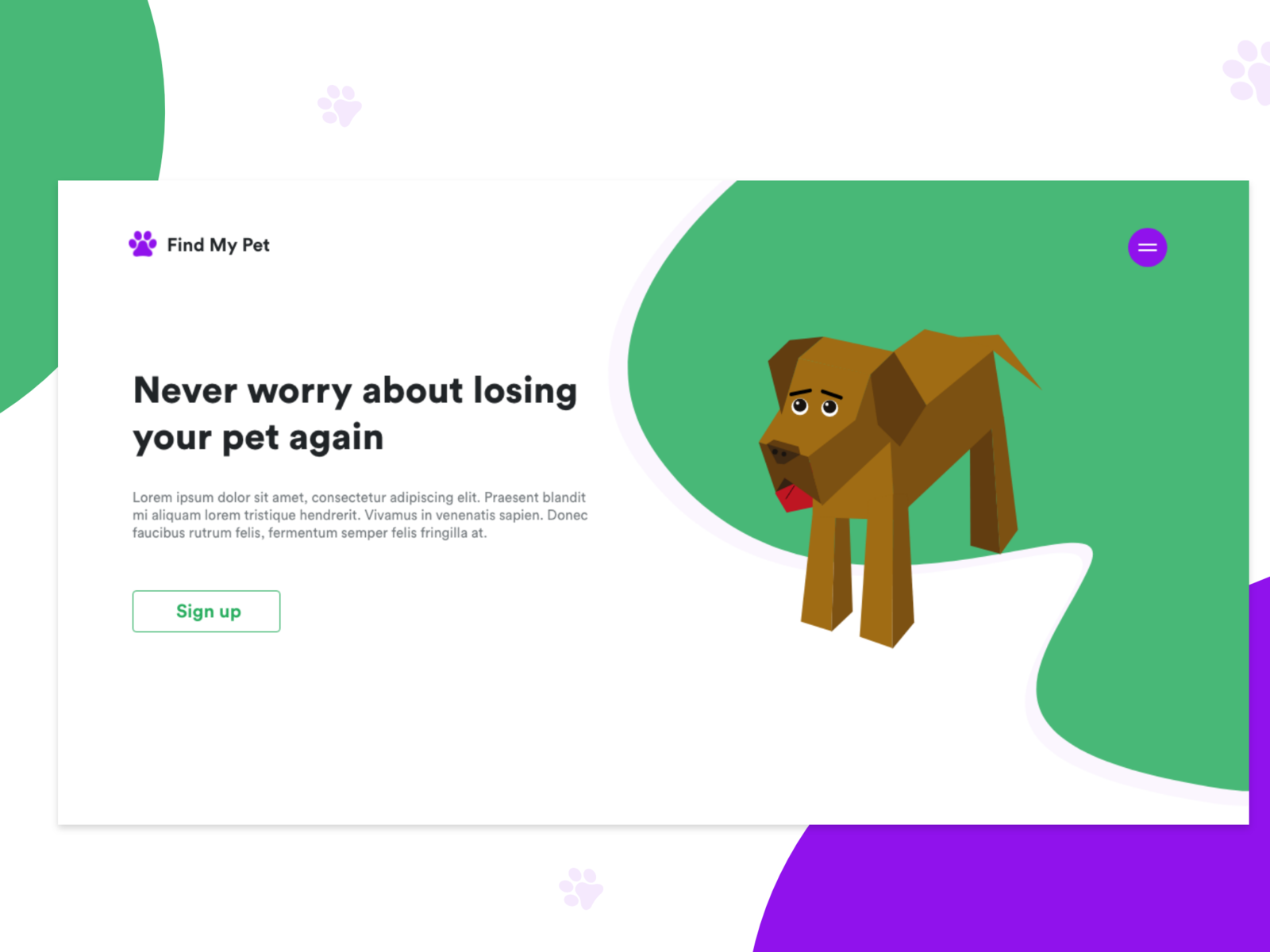 Find My Pet Landing Page by Aline Cunico on Dribbble