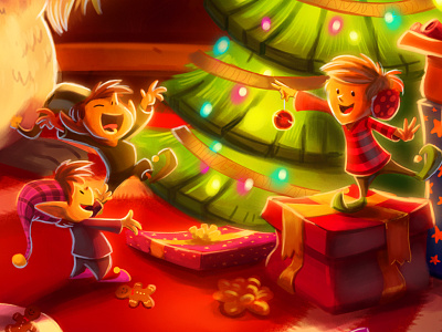 Elf party christmas elf lights presents tree winter