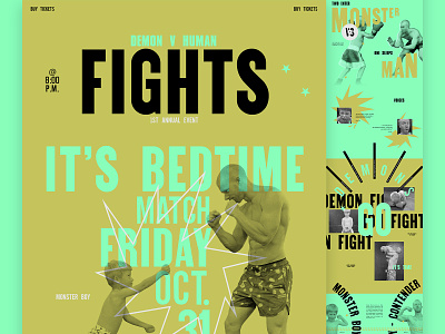 Man vs Monster - It's Bedtime boxing color fight mocktober type typography ufc vintage website