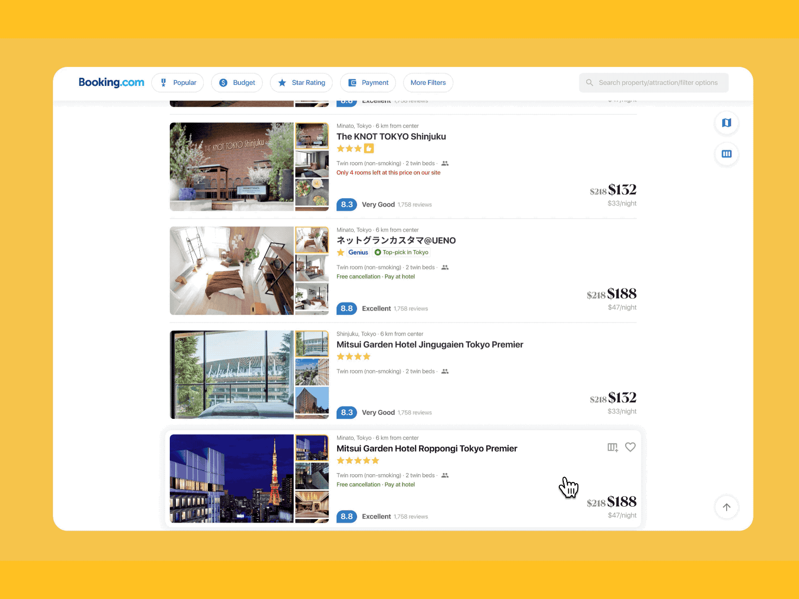 Compare hotels on Booking (an interaction design side project)