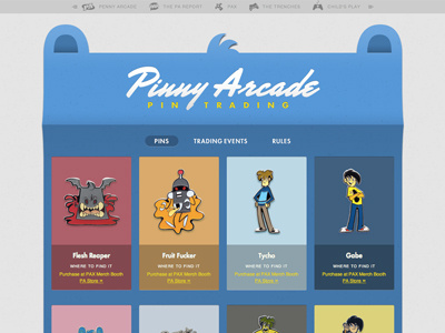 Pinny Arcade one page penny arcade pin trading pins website