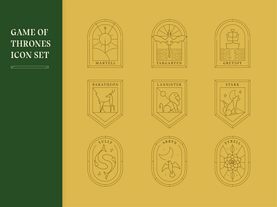 Game Of Thrones Icon Set arryn baratheon game of thrones games greyjoy icons iconset illustrator lannister line lineart martell set stark targaryen tully tyrell