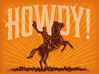 Howdy Dribbble! adobe illustrator cowboy hand lettered hand lettering horse howdy illustration linocut scratchboard texture vector woodcut